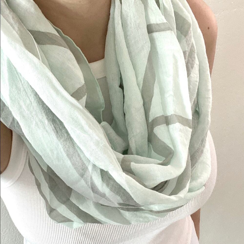 Mint Green and Grey Geometric Infinity Scarf